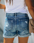 Women's Ripped Denim Jean Shorts Stretchy Folded Hem Short Jeans
